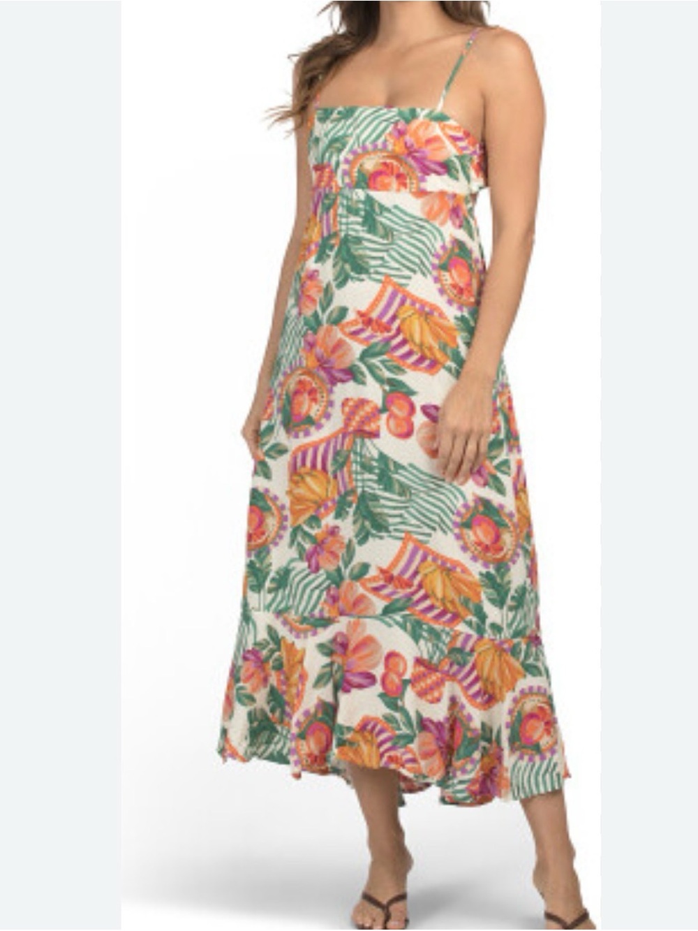 NWT Paper Heart Anthropologie Maxi Dress L Fruit Print Beachy Resort Tie Back